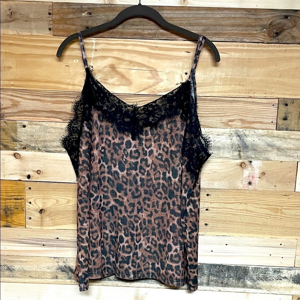 Main Strip size 3X Cheetah Print Black Lace Trim Lightweight Soft Cami Top